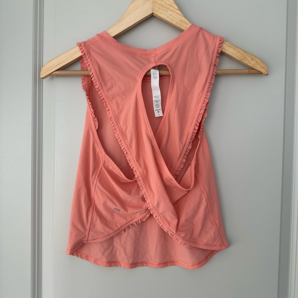 Lululemon Salmon Criss Cross Back Tank Crop Top with Ruffles 2